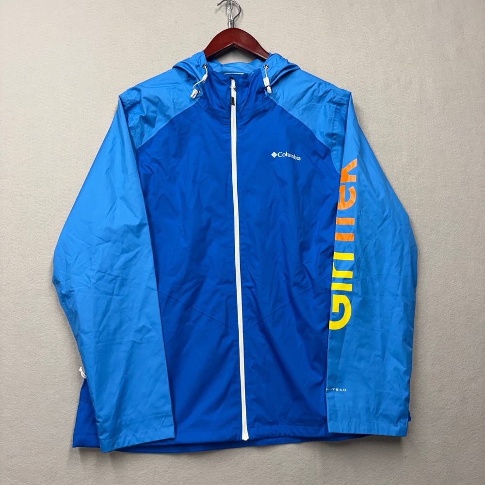 Columbia Rain Jacket Women XL Blue Omni-Tech GirlTrek Hooded Waterproof Shell